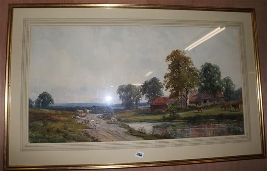 John Faulkner RHA (1835-1894), watercolour, Warwickshire Farm, signed and inscribed, 46 x 88cm